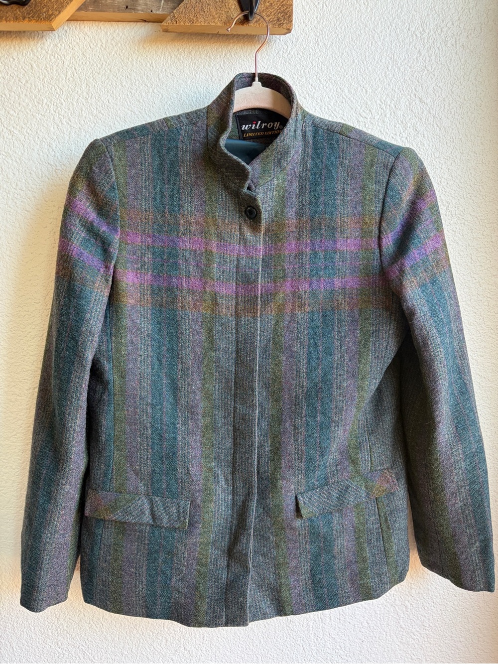 Vintage Collarless Green Plaid Jacket XS SM